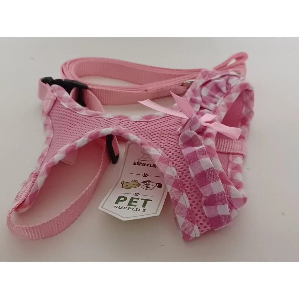 Expawlorer Pink Cat Mesh Harness With Bow & Leash, Size Small